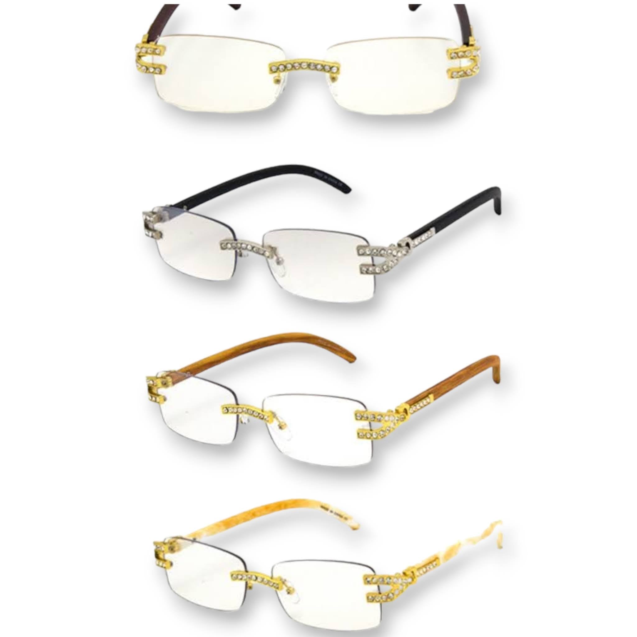 Stylish Oval Metal Frame, Clear Lens, with Stones UV400