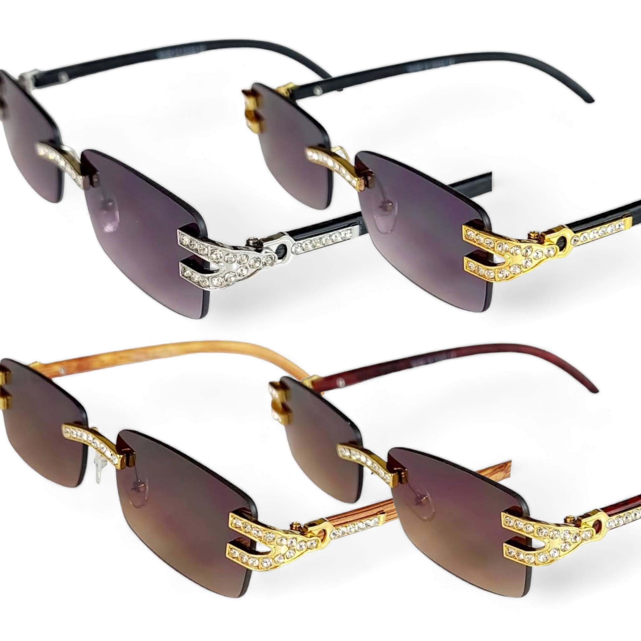 Stylish Oval Metal Frame Sunglasses with Stones UV400