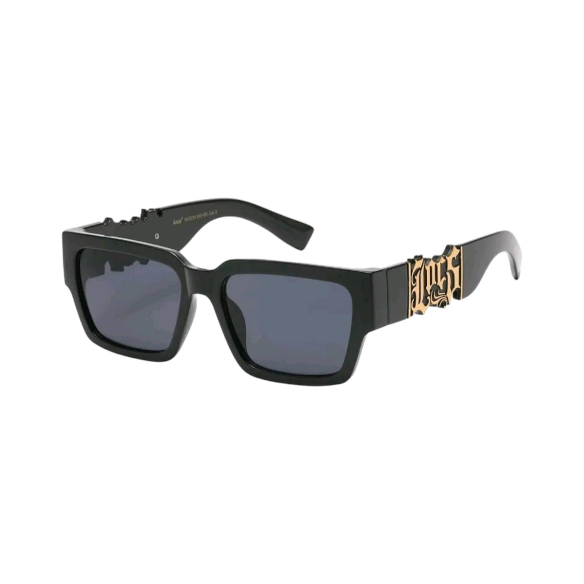 OG LOCS Big Frame Shades Black Gold with Embedded Logo Unisex Full Rim UV Protection Lens for Men & Women