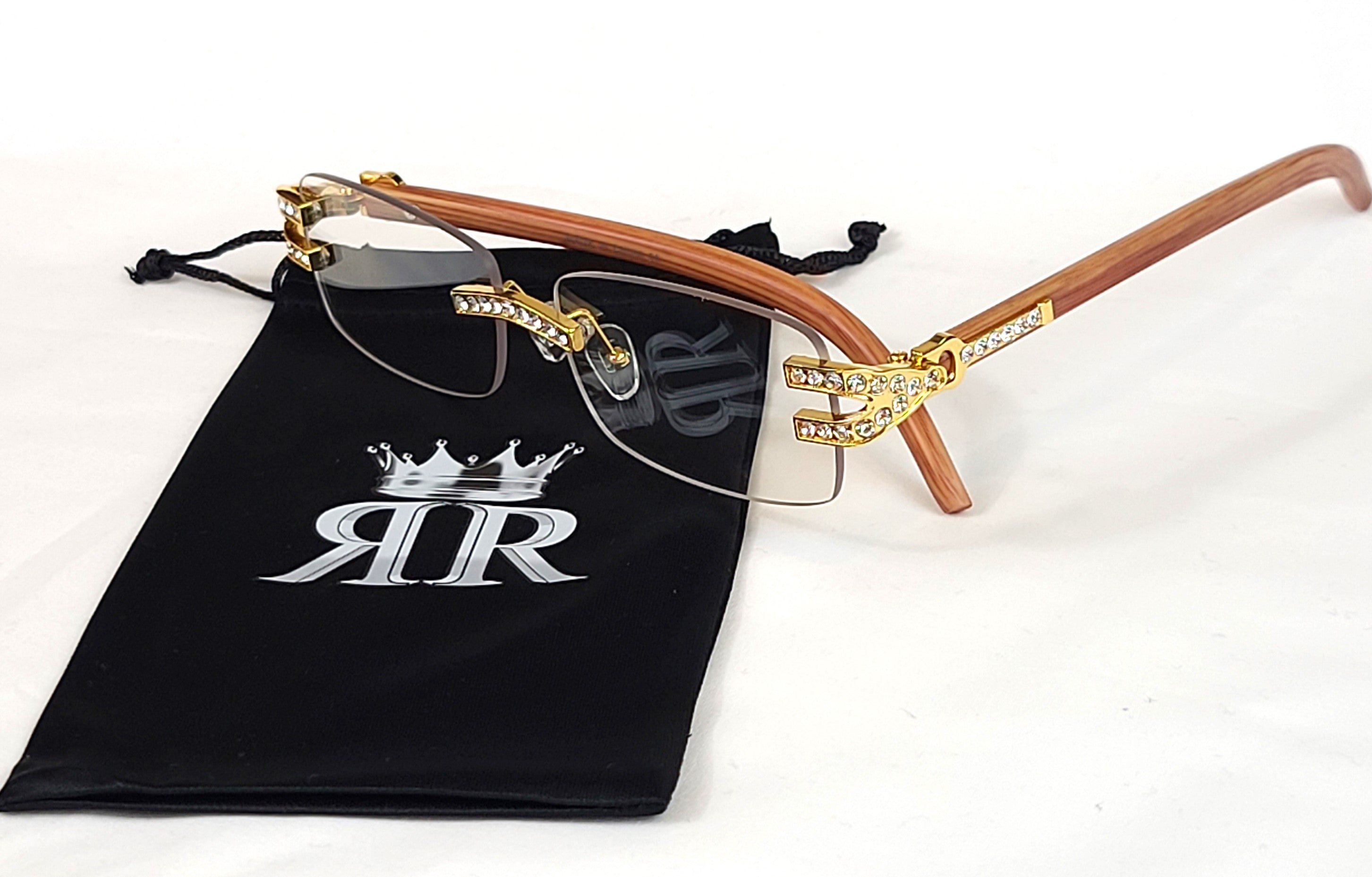 Stylish Oval Metal Frame, Clear Lens, with Stones UV400