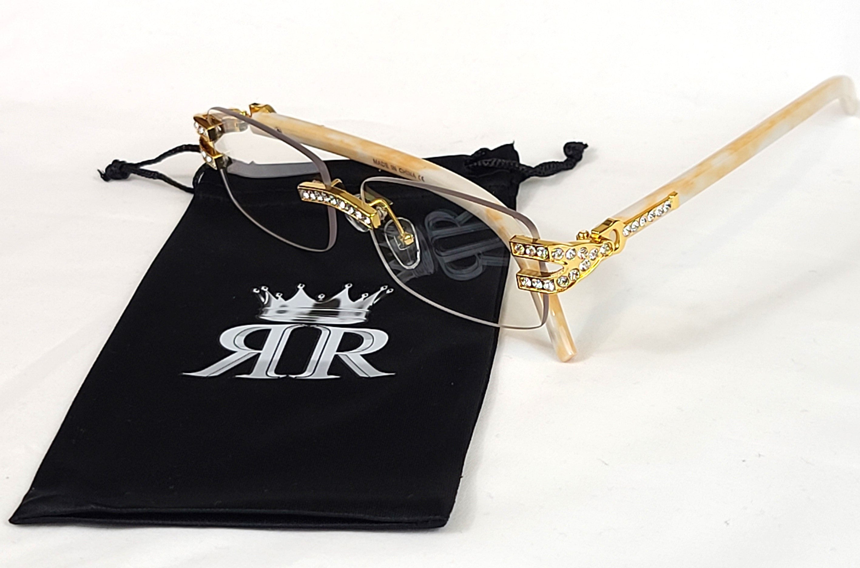 Stylish Oval Metal Frame, Clear Lens, with Stones UV400