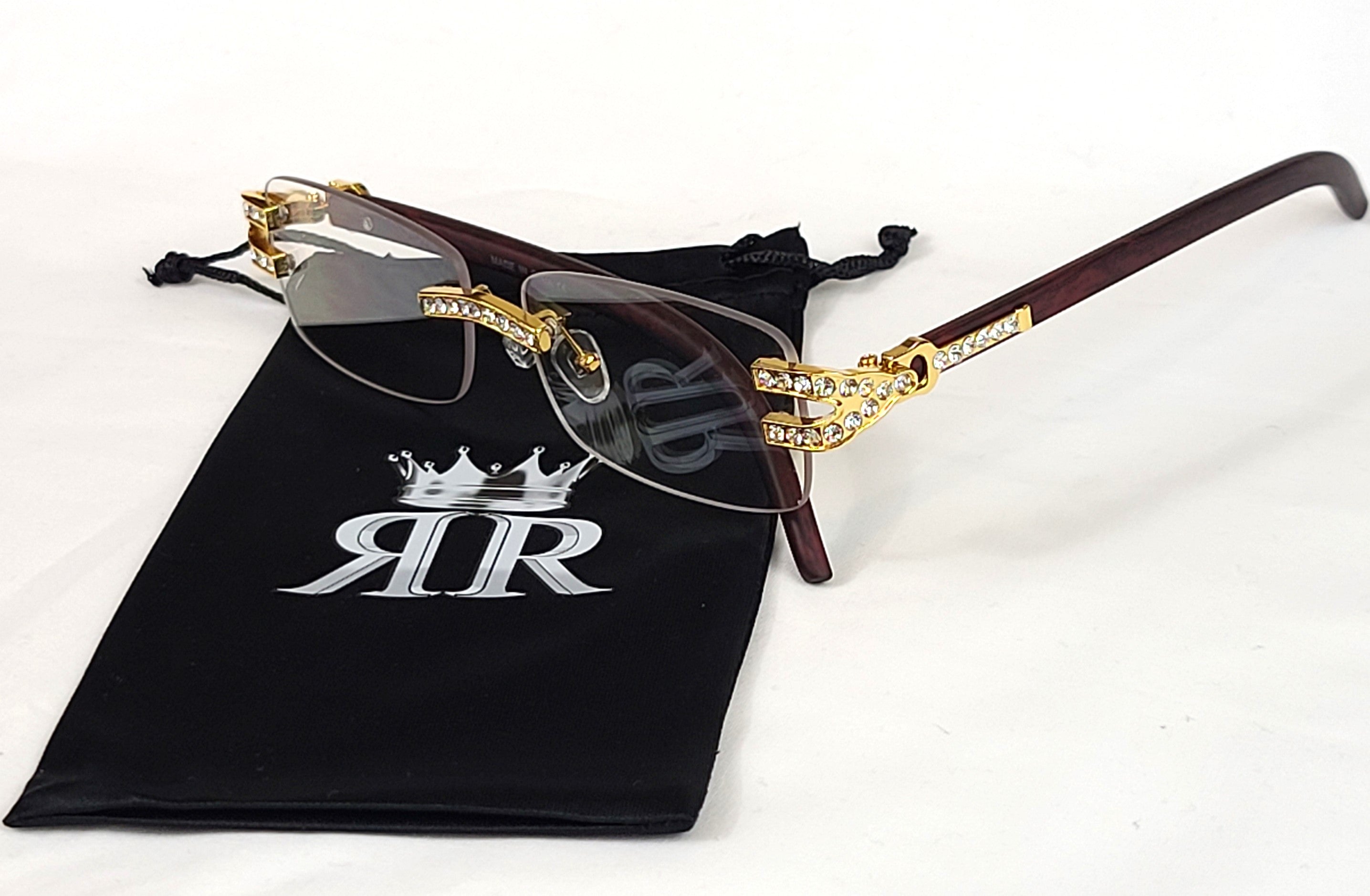 Stylish Oval Metal Frame, Clear Lens, with Stones UV400