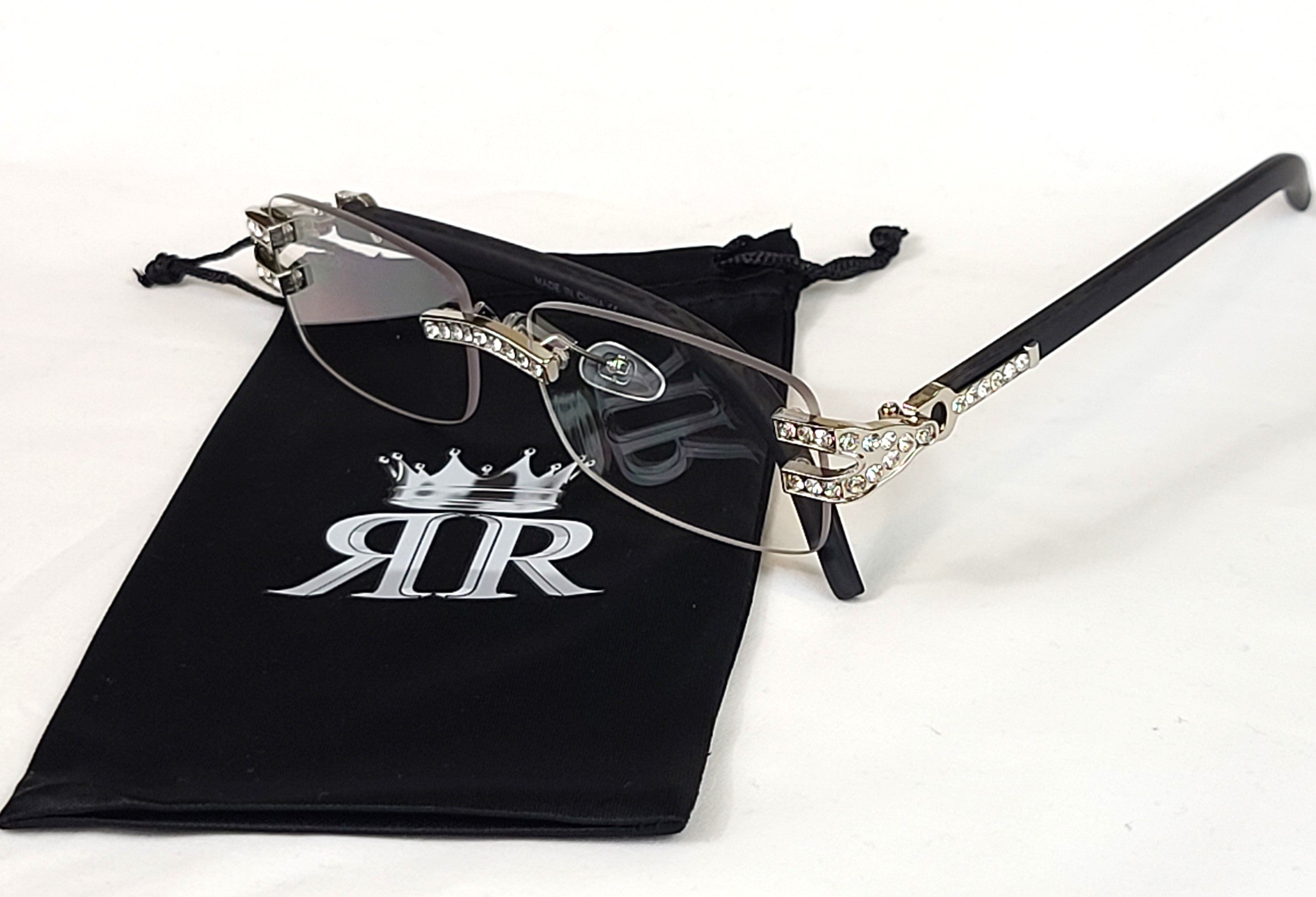 Stylish Oval Metal Frame, Clear Lens, with Stones UV400