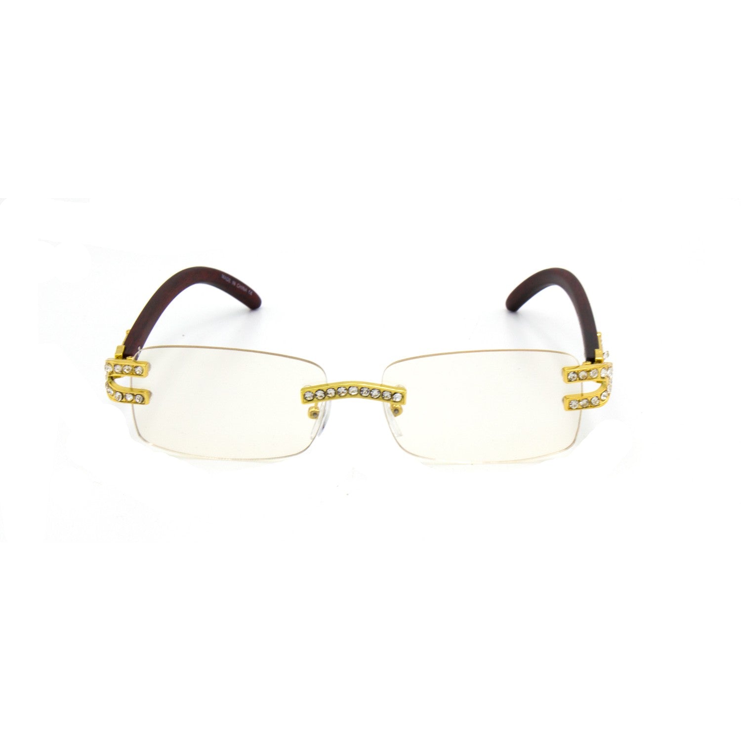 Stylish Oval Metal Frame, Clear Lens, with Stones UV400