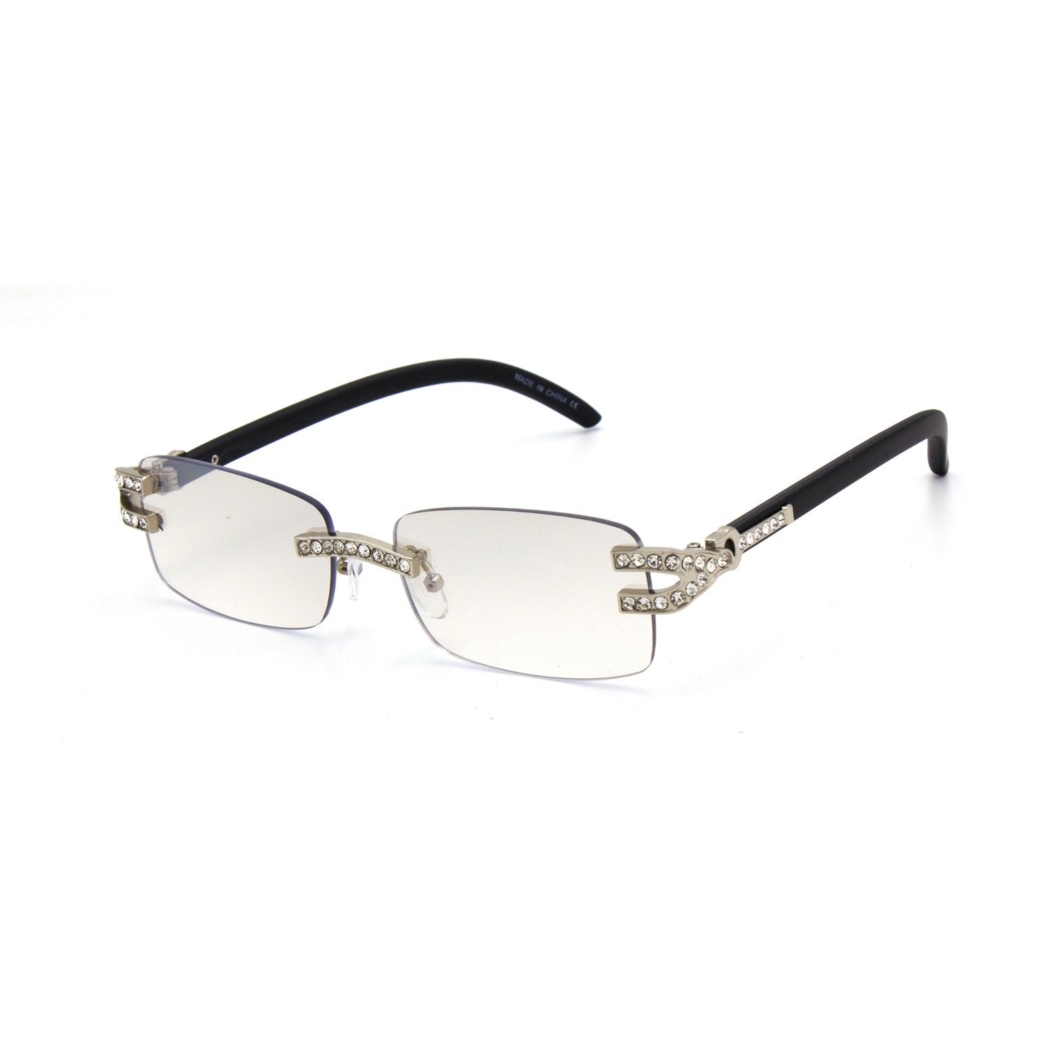 Stylish Oval Metal Frame, Clear Lens, with Stones UV400