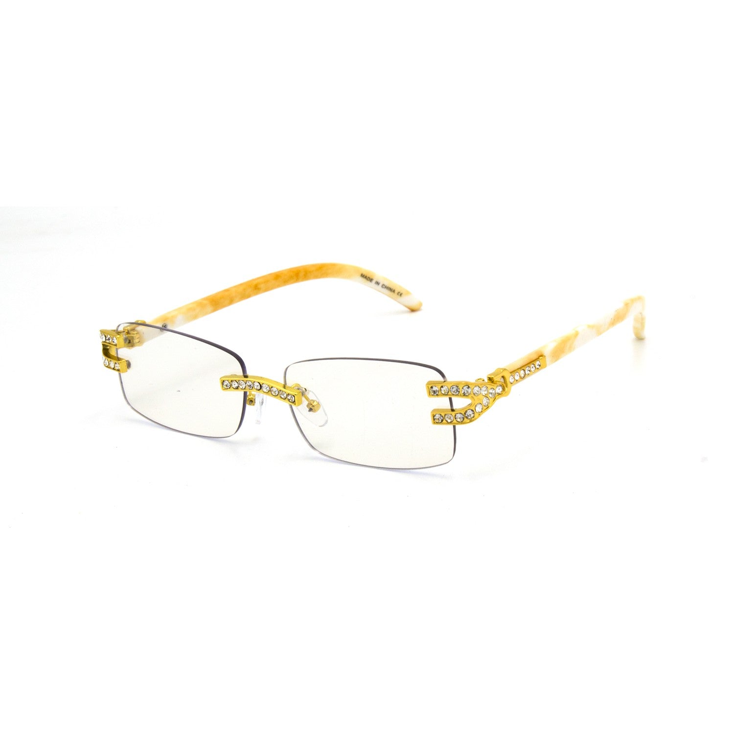 Stylish Oval Metal Frame, Clear Lens, with Stones UV400