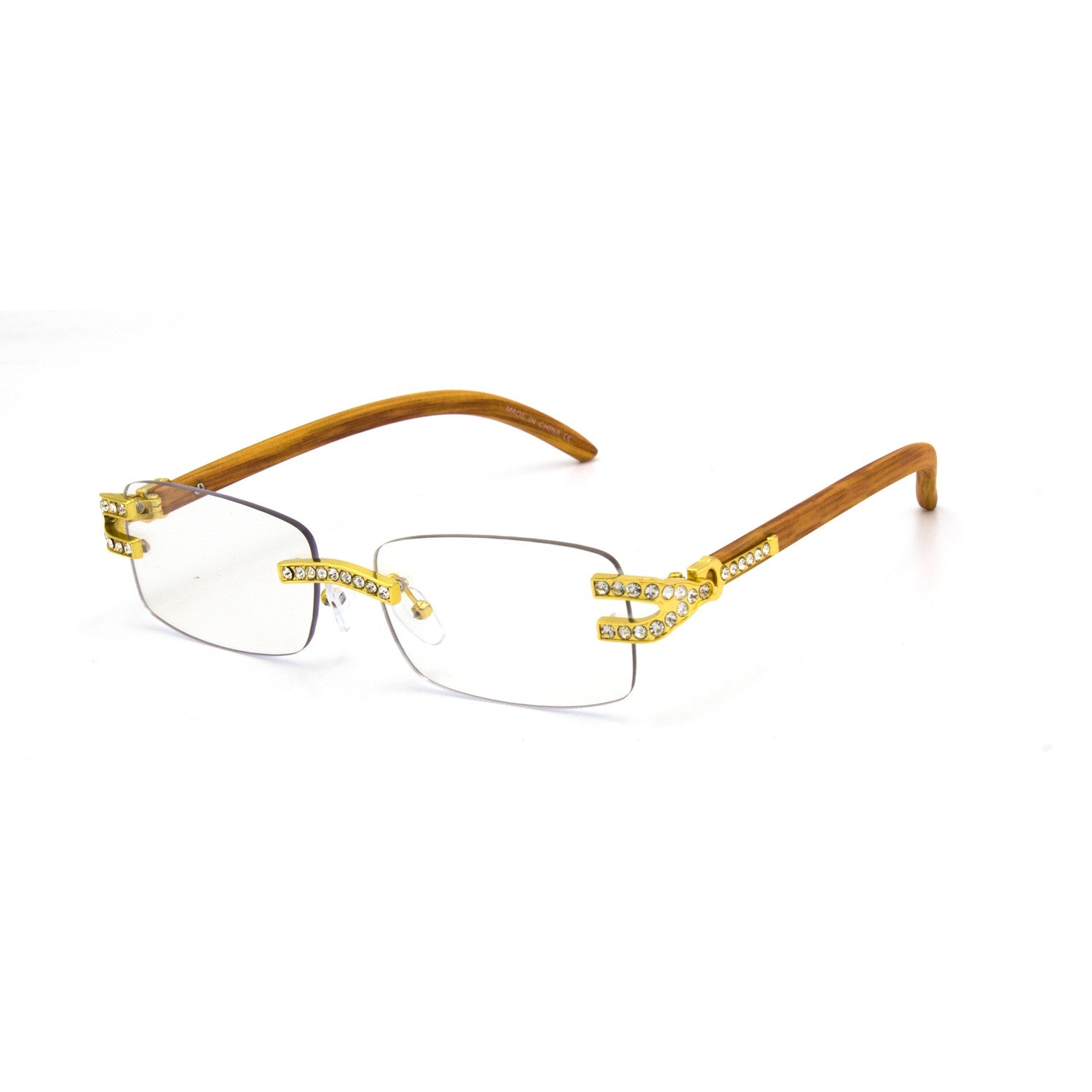 Stylish Oval Metal Frame, Clear Lens, with Stones UV400