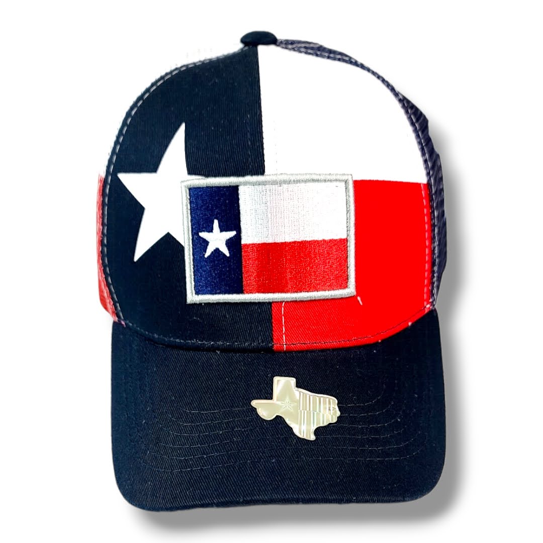 Texas State Flag Style Lone Star State Mesh Red White Blue Brim Snapback Hat