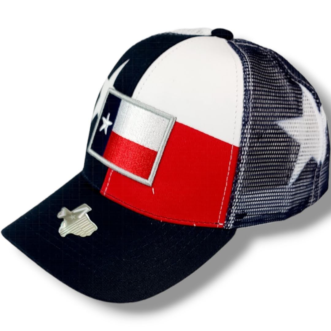 Texas State Flag Style Lone Star State Mesh Red White Blue Brim Snapback Hat