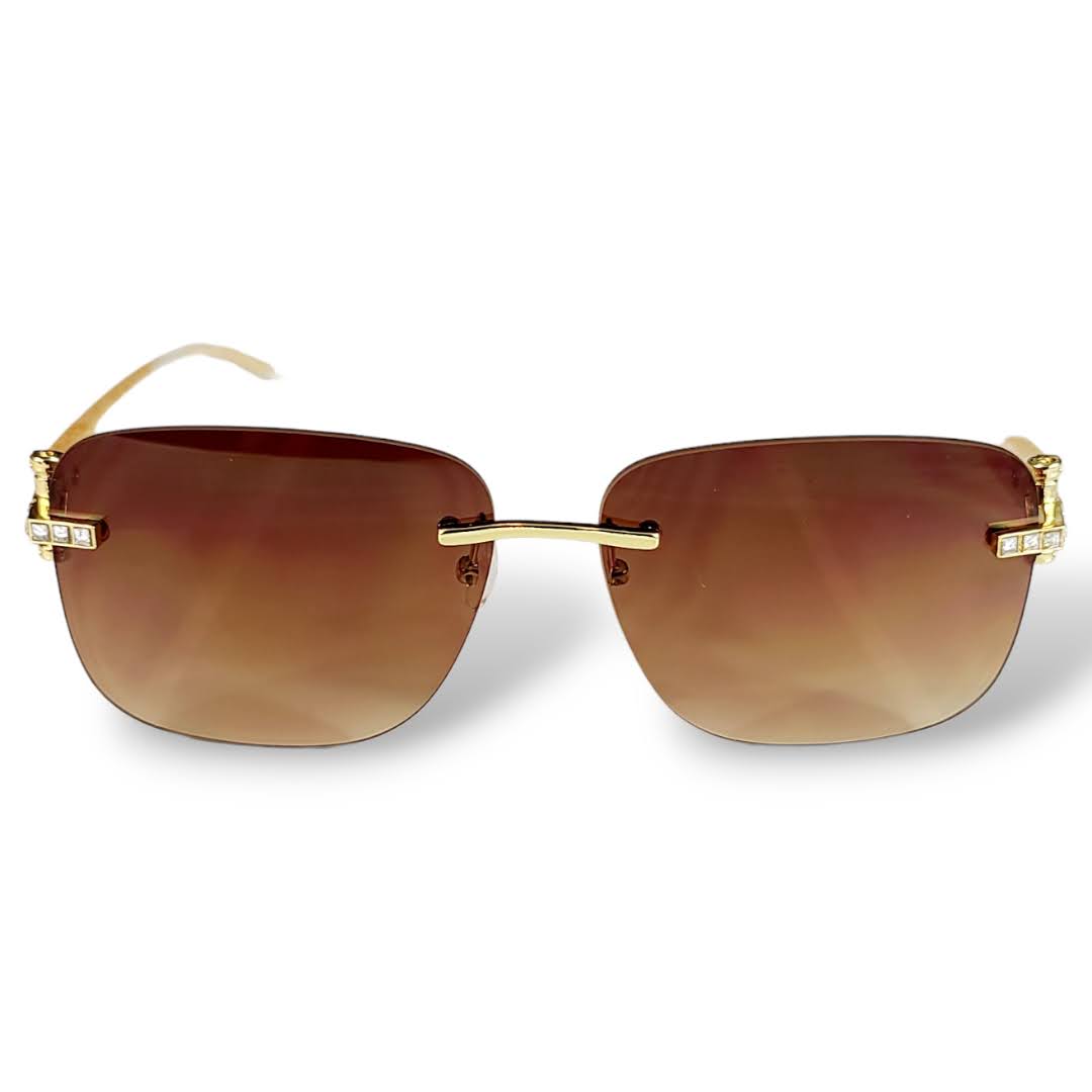 Boss Aviator Style Sunglasses Wood Arms Stones UV400