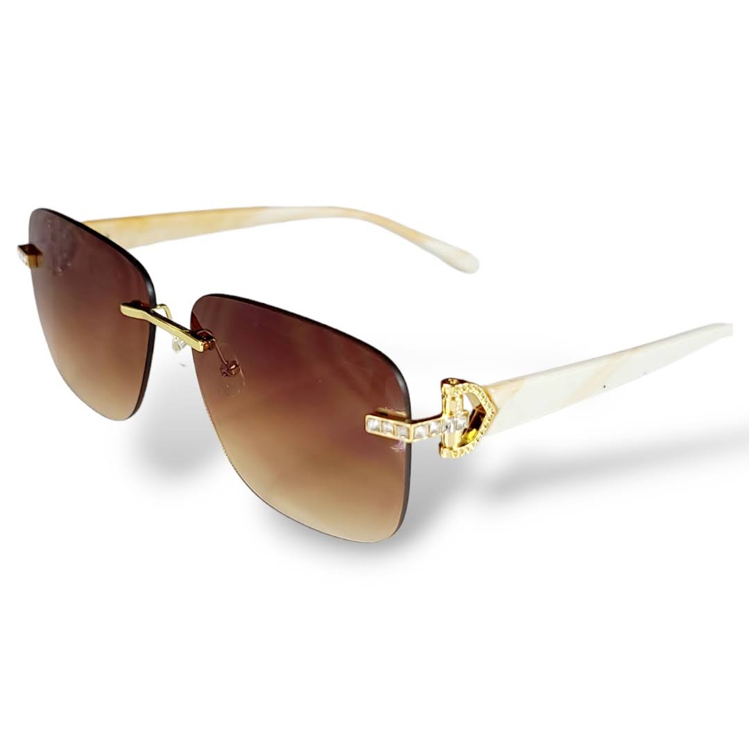 Boss Aviator Style Sunglasses Wood Arms Stones UV400