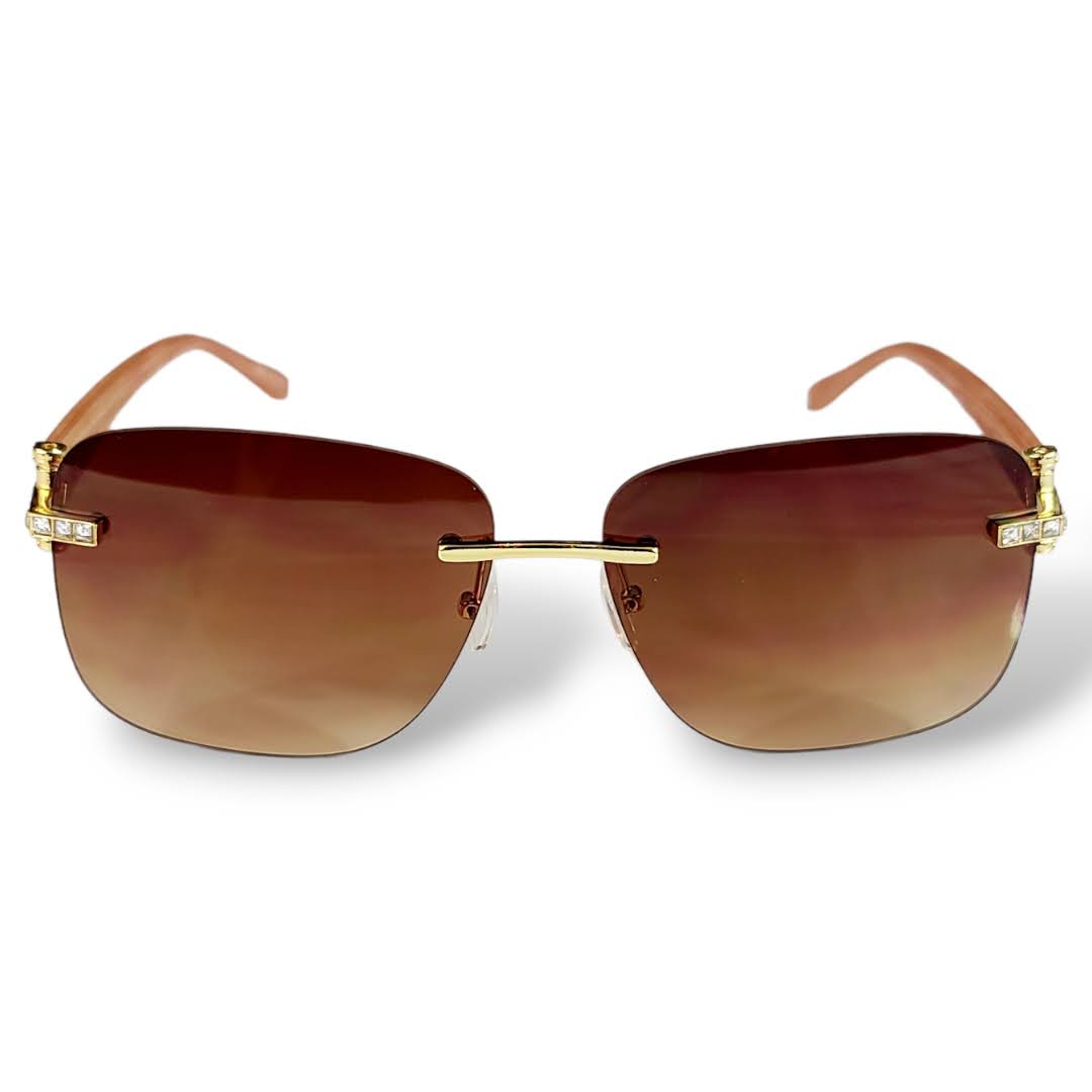 Boss Aviator Style Sunglasses Wood Arms Stones UV400