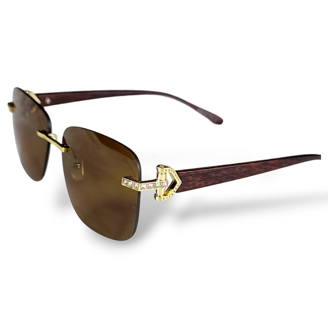 Boss Aviator Style Sunglasses Wood Arms Stones UV400