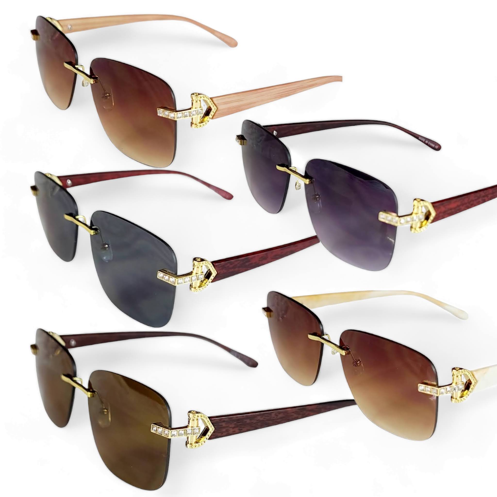 Boss Aviator Style Sunglasses Wood Arms Stones UV400