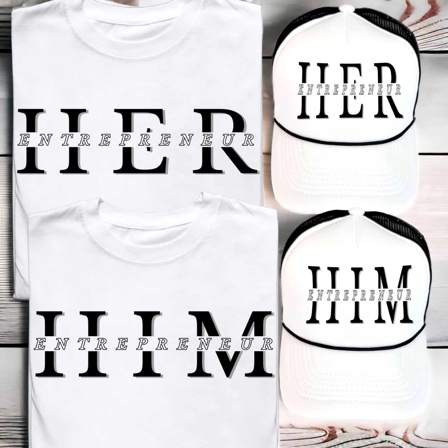 Her Him Entrepreneur T-shirt And Trucker Hat Combo