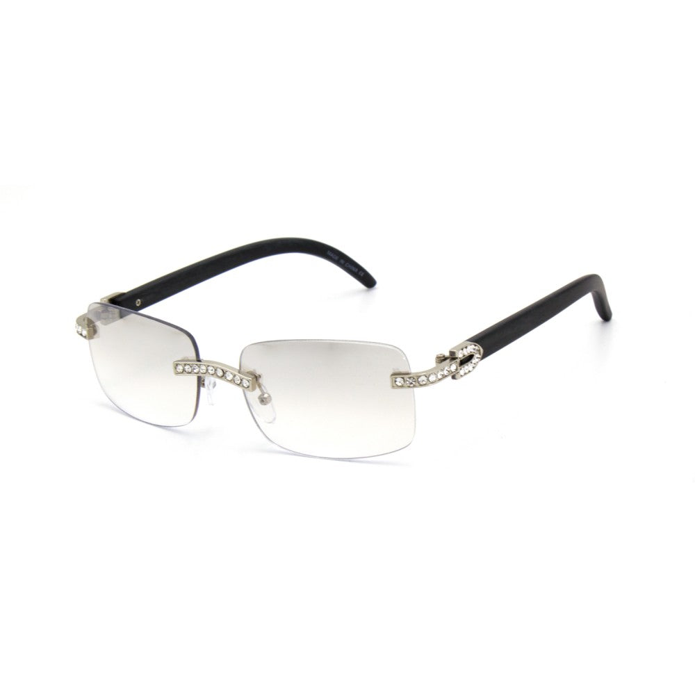 Unisex Square Clear Lens Eyewear Wood Arms Stones UV400