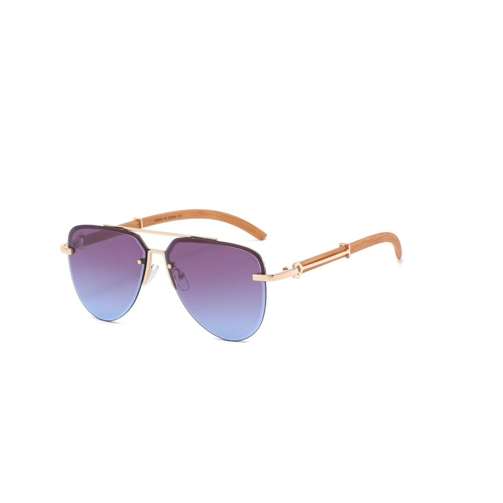 Oversized Aviators Wood Arms Sunglasses