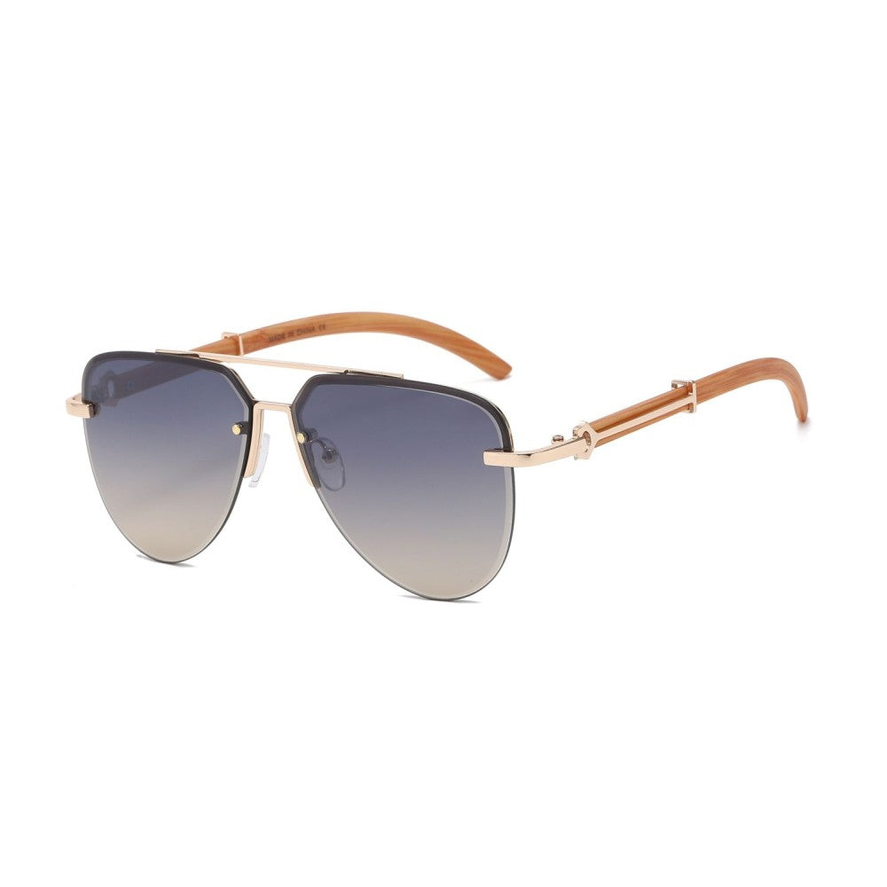 Oversized Aviators Wood Arms Sunglasses