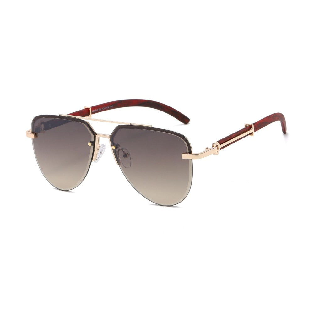 Oversized Aviators Wood Arms Sunglasses