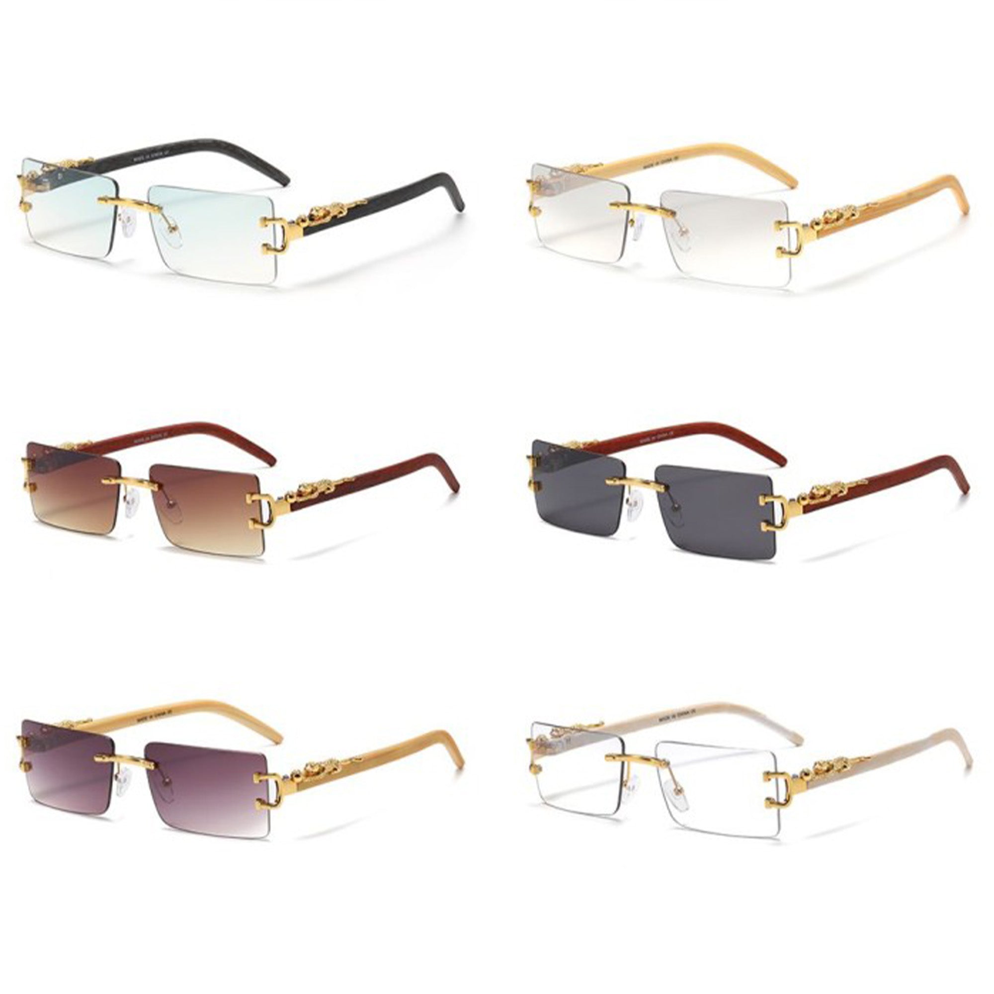 Tiger Frame Multi Colors Rimless UV400 Sunglasses