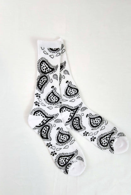 White Bandana Socks Black Print (2 pair)