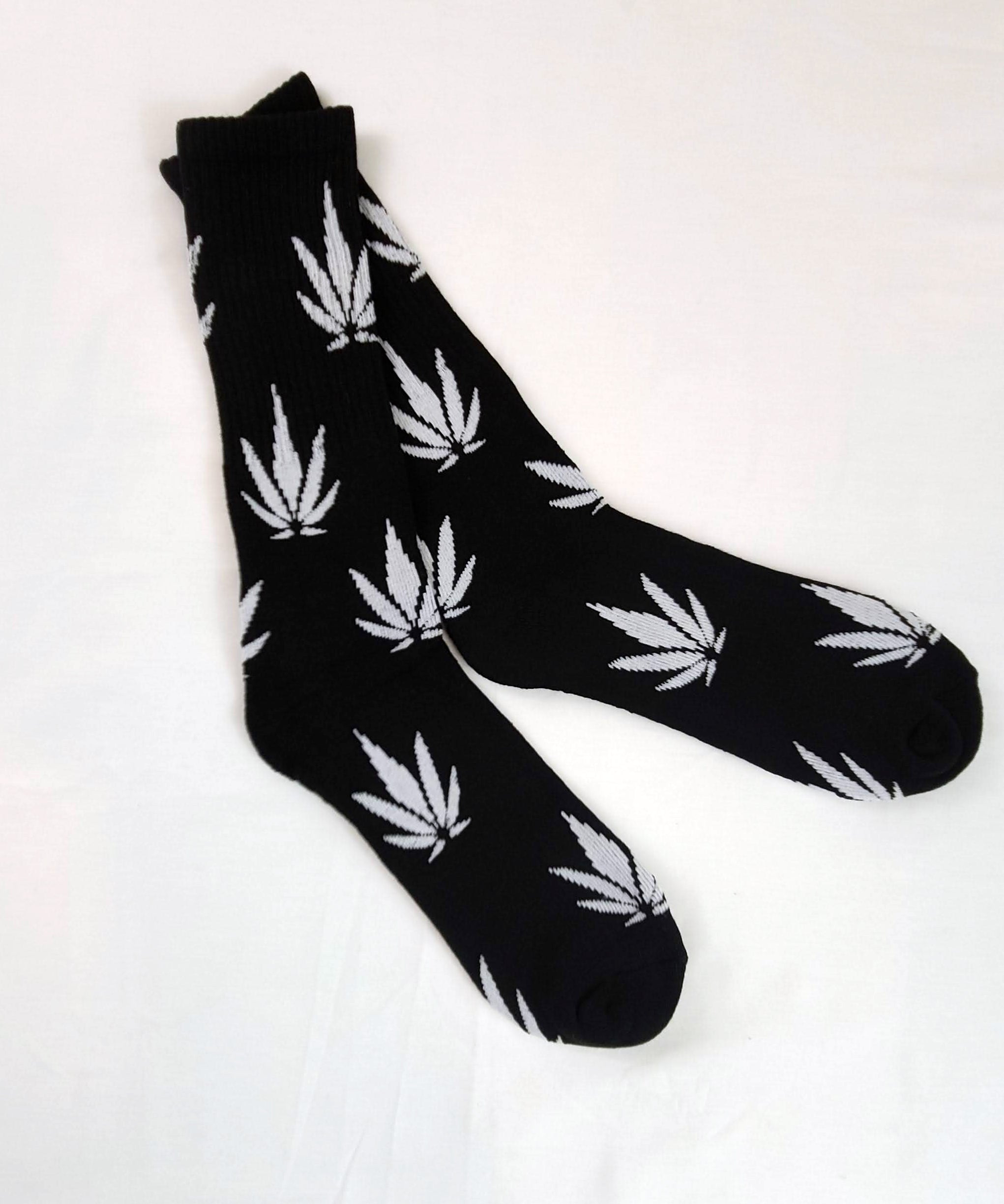 Black Weed Socks White Print (2 pair)