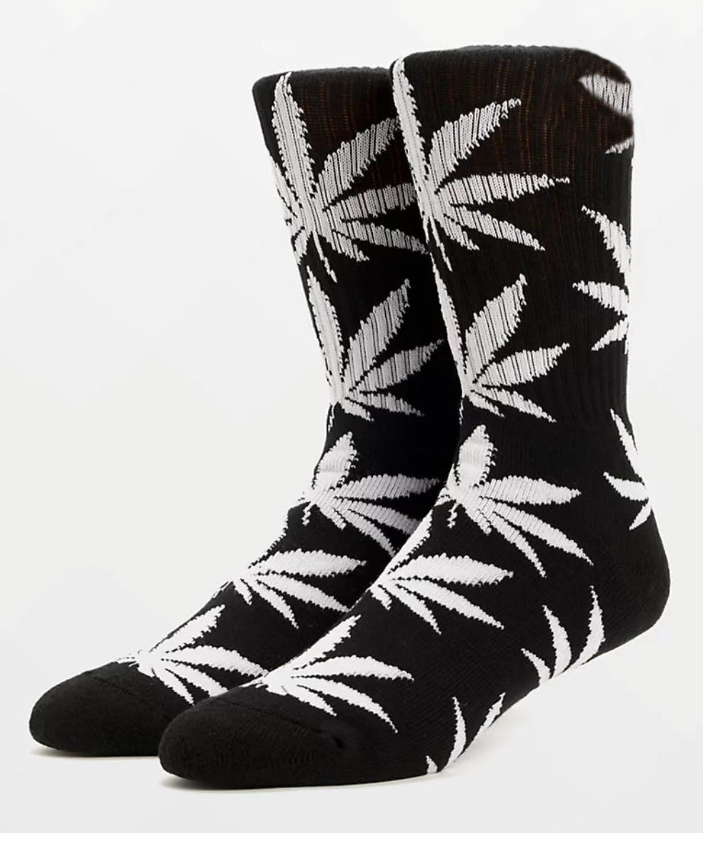 Black Weed Socks White Print (2 pair)