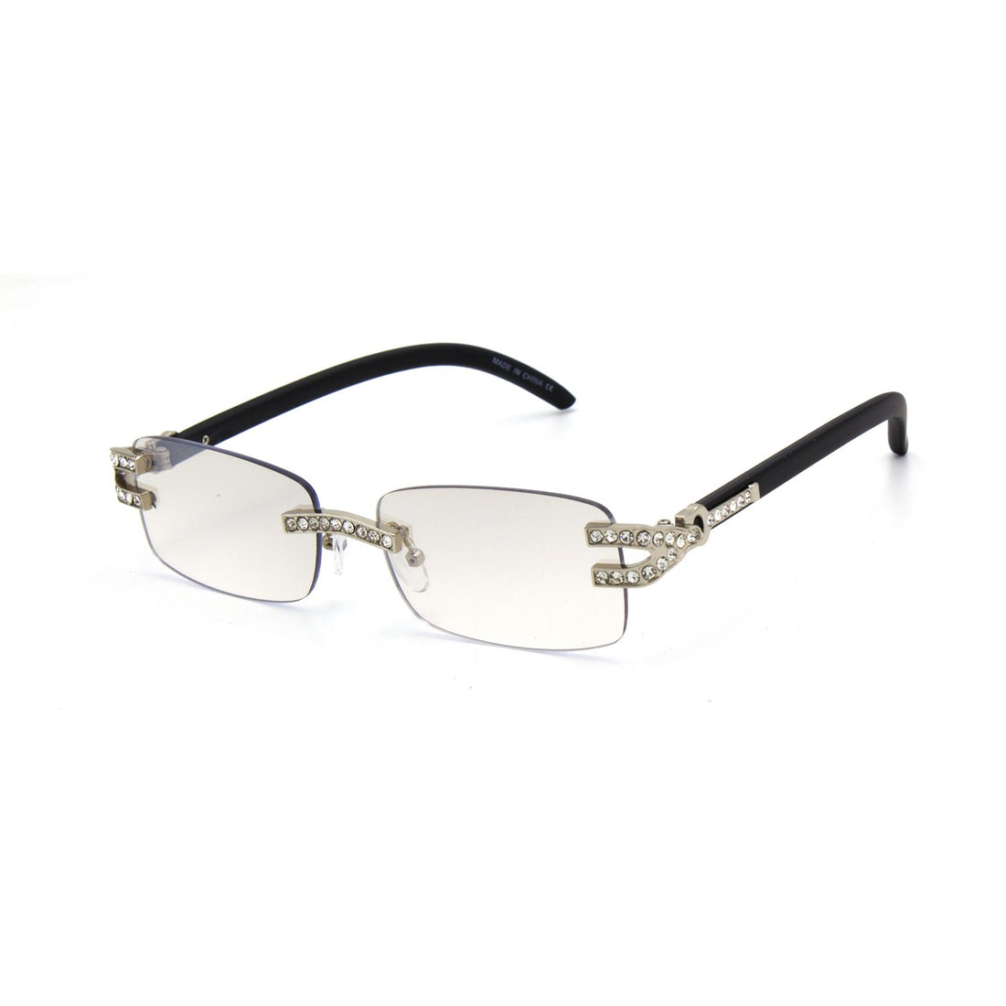 Stylish Oval Metal Frame, Clear Lens, with Stones UV400