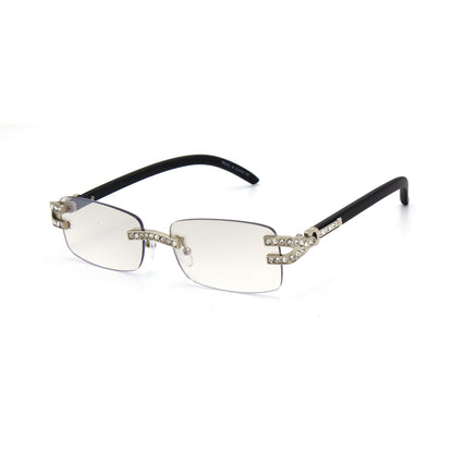 Stylish Oval Metal Frame, Clear Lens, with Stones  UV400