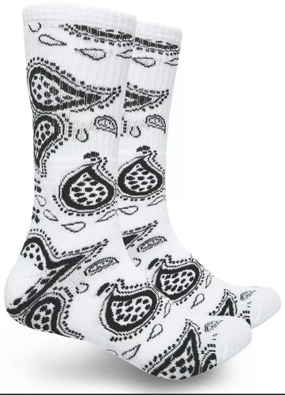 White Bandana Socks Black Print (2 pair)